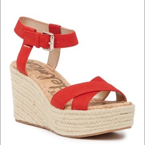 orange espadrille wedge sandal